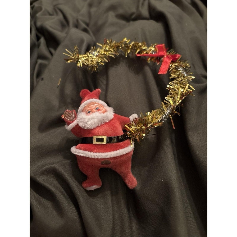 Vtg 1960s Flocked Dancing Santa Christmas Ornament Blow Mold‎ Tinsel Door hanger